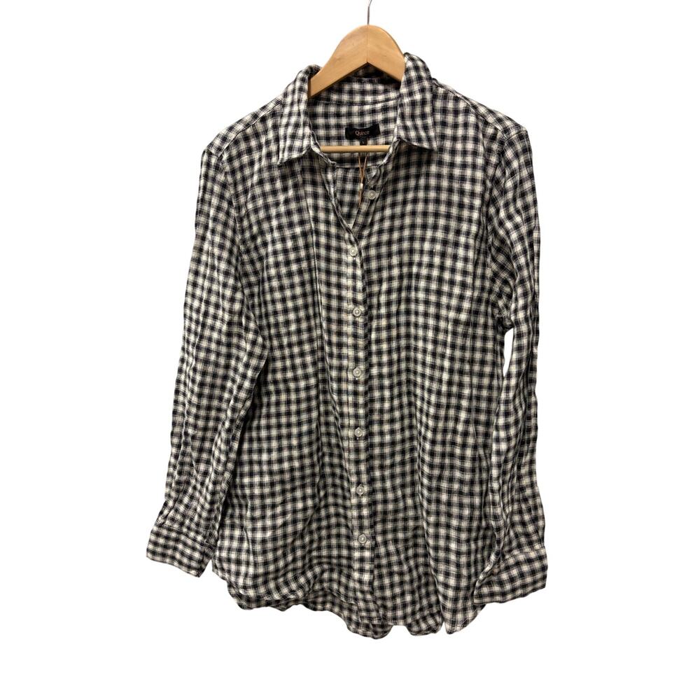 Quince European Linen Long Sleeve Shirt black Gingham Women’s Sz Large New NWT